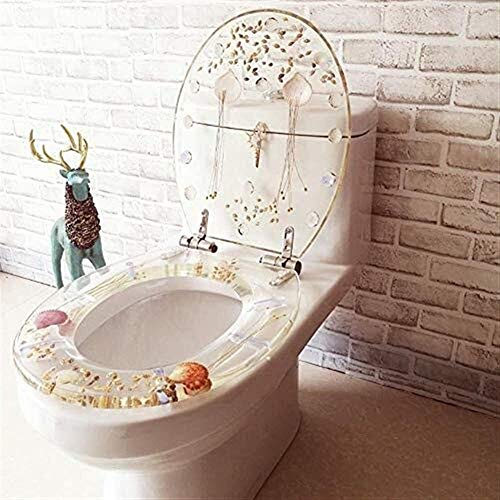 Toilettensitz-Deckelbezug, Toilettensitz-Deckelbezug, Toilettensitze, transparenter, getrockneter Blumen-Toilettendeckel aus Edelstahl mit Verlangsamung, Länge des Haushalts-Toilettendeckel
