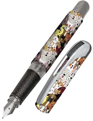 Online Füller College Hunde, Tinten-Füller für Rechtshänder, ergonomisches Griffstück, hochwertige Iridium-Feder medium, Standard-Tintenpatronen, inkl. Kombipatrone blau, Allergiker geeignet