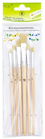 K3T Pinsel-Set 6-teilig, Katzenzungenpinsel (Größe 0, 2, 4, 6, 8 und 12), Schaft naturbelassen, Art.Nr. 49400
