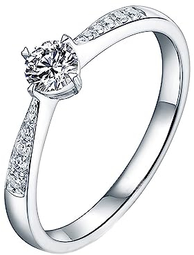 Vorsteckring Gold 750, Ringe Frauen Verlobung Mode 4 Prong Labor Geschaffener Diamant 0.25ct Runde Form Trauringe Gr.60 (19.1) 18 Karat Weißgold