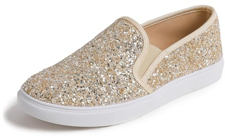 FEVERSOLE Women's Fashion Slip-On Sneaker Casual Flat Loafers Light Gold Size 7.5 M US
