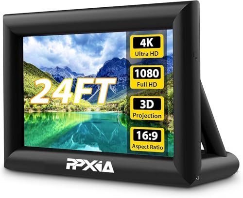 PPXIA Aufblasbare Beamer 24FT Leinwand Mega Projektion Leinwand mit Stand und Gebläse, Vorder-und Rückprojektion Indoor Outdoor Projector Screen Tragbare Blow Up Filmleinwand 16: 9 für Heimkino