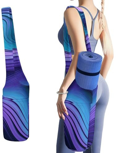 YJWANDL Yogamatten-Organizer, gewellter violetter Druck, Yogamatte, Tasche, Turnmatte, Tasche, Leinen-Aufbewahrungstasche, strapazierfähige Yoga-Tragetasche