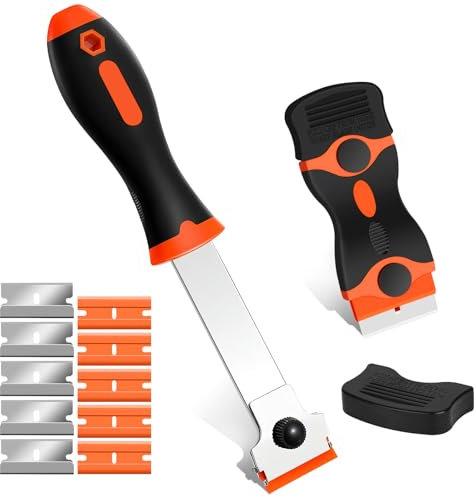Drado Raschietto, Raschietto per vetro, Raschietto Vetroceramica Vetro, 2 PCS Raschietto + 5 Lame in Acciaio Inox e 5 Lame in plastica con Impugnatura Morbida(Arancia)