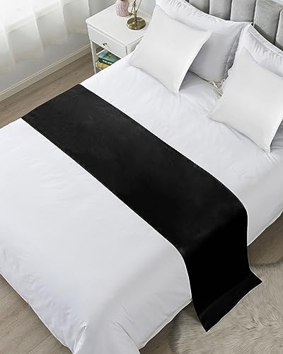 DecorLovee Black Bed Runners for King Size Bed, Modern Decorative Bed Throws for Foot of Bed, Farmhouse Pure Black Bed Runner Sofa Throw Bedding Scarf Protector Slipcover for Bedroom/Hotel