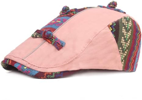 Reyox Unisex Schiebermütze Baskenmütze Baumwolle Gatsby Kappe Distressed Flatmütze Einstellbare Chinesische Knoten Rosa