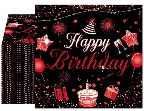 Lot de 40 serviettes en papier pour décoration de fête d'anniversaire – Serviettes à dessert pour homme, femme, anniversaire, mariage, fête prénatale – 2 plis – Noir/rouge