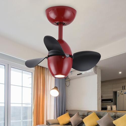 YFHKWJ Bambini Design Lampadario A Ventola Da Soffitto Con Telecomando 6 Velocità Motore DC Silenzioso Piccolo Plafoniera Con Ventilatore Per Cameretta Soggiorno LED 3 Colori Regolabile-Red