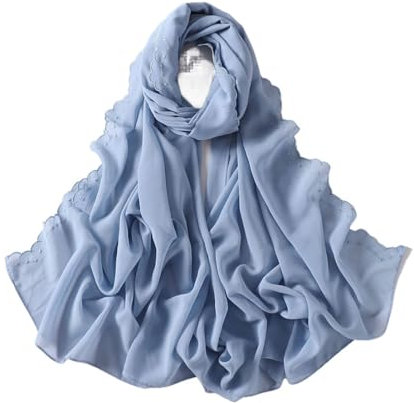 KETAFOUND Schals, Chiffon-Schal Für Damen Und Herren – Einfarbig, Mit Perlen Bestickt, Halstücher, Leicht, Weich, Transparent, Wickeltuch, Atmungsaktives Sommer-Reisehalstuch, Hellblau,