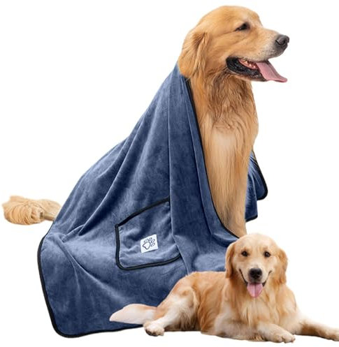 Hunde-Badetuch, Hundehandtücher zum Trocknen von Hunden | Ultraweiches Hunde-Badetuch mit Taschen, Badetücher für die Haustierpflege