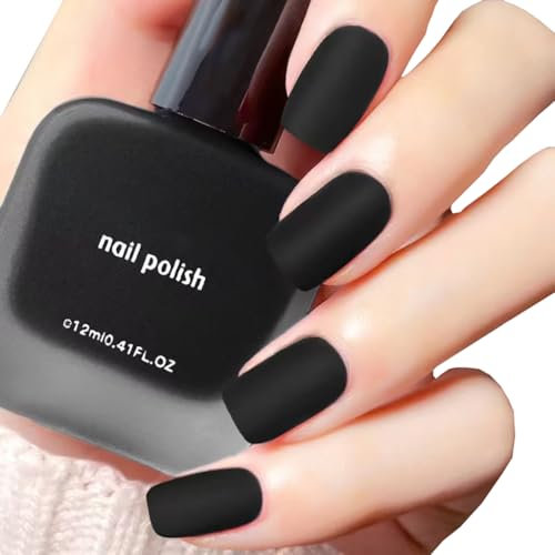 Black Nail Polish, Matte Nail Polish, Quick Dry nail polish No Need for UV Curing, Long Lasting Frosted Matte Nail varnish for DIY Salon Manicure at Home Non-Toxic Cruelty Free, Vegan (1#Black)