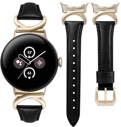 Minyee Leather Bands Compatible with Google Pixel Watch 3 41mm/Pixel Watch 2/Pixel Watch 1 Band Women, Slim Thin Dressy Designer Premium Leather Strap with C-Shape Metal Buckle for Pixel 2 Smartwatch