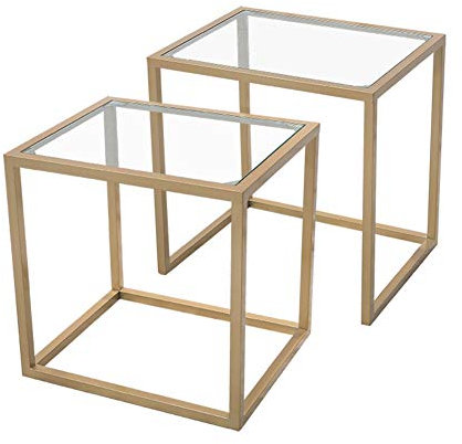 MEILISHAOMEI Satztische aus gehärtetem Glas, platzsparend, Beistelltisch, Beistelltisch, stapelbare Couchtische aus goldenem Metall für das Wohnzimmer, 2er-Set