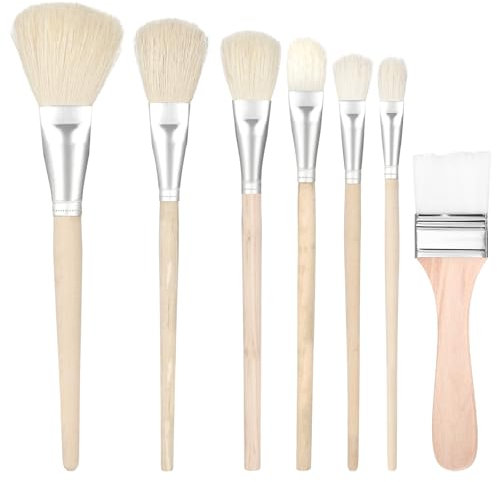 cobee 7 Pcs Mop Brush, Acrylic Paint Brushes Blending Brush With Wooden Handle, Assorted Size Artist Paint Brushes For Acrylic Painting Watercolor Foil Gold Oil Painting Face Body Art