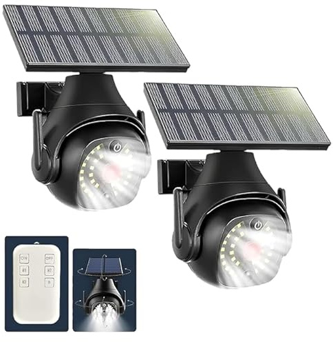 Clearhill Dummy Fake Security Camera and Solar Motion Sensor Lights, 2-in-1 Solar Lights with Remote Control, Realistic Look, Easy to Install, IP66 Waterproof, for Outdoor (2)