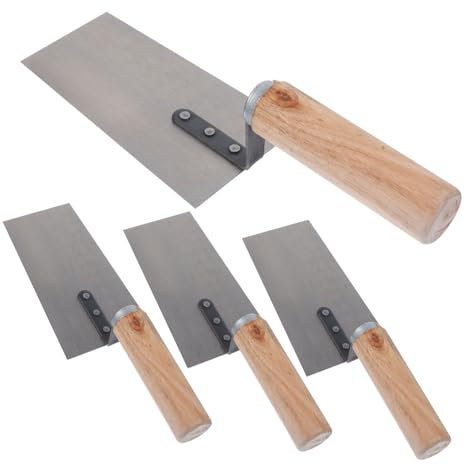 HOMSFOU Kit 4 Pezzi Cazzuola Per Muratura in Acciaio Inox Manico Legno, Spatola Per Costruzioni Ad Alta Resistenza Per Finitura Cemento e Gesso, Strumento Professionale Per Fai Da Te e Lavori Edili