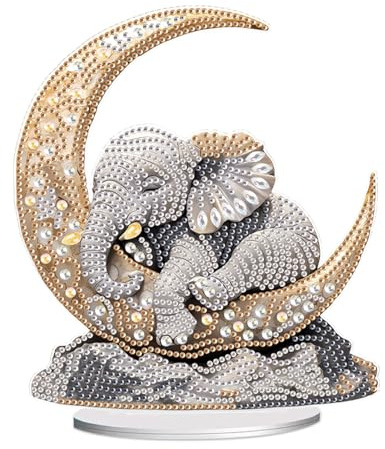 JISHSHAY Diamond Painting Tischdekoration Ornament Elefant Diamant Painting Tisch Deko Mond Diamantmalerei Ornamente Tischdeko Diamaond Malerei Tischdeko Crystal Art Diamant Malerei Tischdekoration