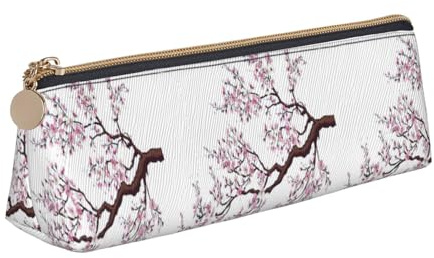 SDFHU Trousse à crayons légère et spacieuse avec fermeture éclair triangulaire de grande capacité pour outils d'écriture Motif fleurs de cerisier, blanc, Taille unique
