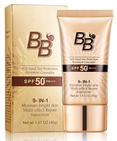 BB Cream SPF 50 face moisturiser – Snail Tinted Moisturiser with High Coverage, Hydrating Face Sun Cream for Women, Anti-Aging & Colour Correcting, Foundation for Mature skin 40g