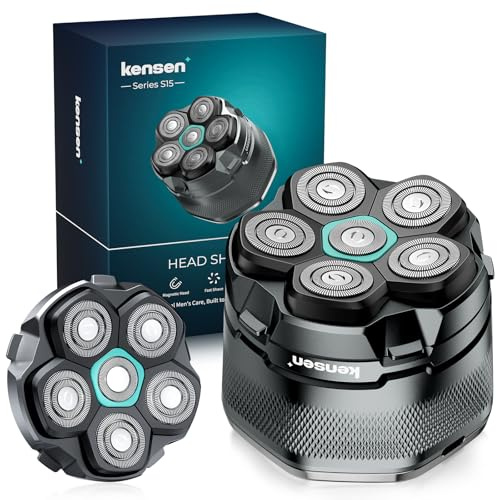 kensen Kit Afeitadora Cabeza Hombre, Maquina Afeitar Cabeza con Cabezal de Repuesto, 6D Cabezales Afeitadora para Calvos, Uso en Seco y Húmedo, Pantalla LED, 180 mins Uso, IPX6 Impermeable