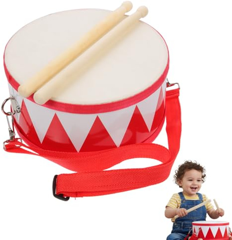 Red Snare Drum for Kids, Mini Snare Drum 8 Inches 1 Set of Orff Children Percussion for Music Education Using Adjustable Strap And 2 Drumsticks Educational Wooden Sensory Musical Instrument