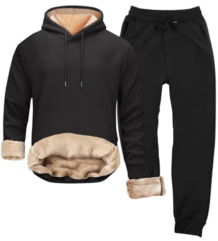 Shffuw Men's Tracksuit Thermal Full Set Fleece Lined 2 Piece Casual Sweat Suits Long Sleeve Hoodies Winter Sherpa Activewear with Drawstring Set Plush Jogging Gym Suits Thermal Winter Outfits Outfit