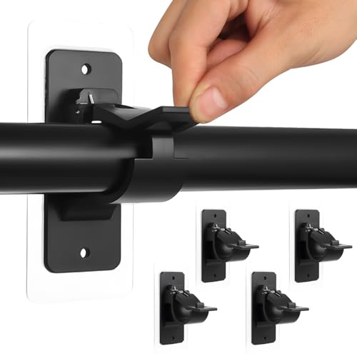 4 Pcs No Drill Curtain Rod Holders, Self-Adhesive Curtain Rod Brackets, cCurtain Holders Wall No Drilling, Curtains Rods Hooks for Bathroom, Bedroom, Poles and Rods(Black)