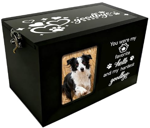 PRESSINART Urne Animale Bois Empreinte Patte Boîte Commémorative pour Cendres Chien Chat Motif Cœur Rectangle Conteneur Crémation avec Cadre Photo Souvenir Sympathie Cadeau 6,3 x 4,3 x 4,3 Pouce