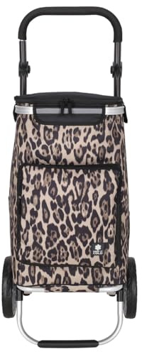 Kenorada Einkaufstrolley ER10 Daily Shopping Trolley | praktischer Einkaufstrolley | mit treppentauglichen Rollen | großes Hauptfach mit Reißverschluss| einfache Montage (Leopard)