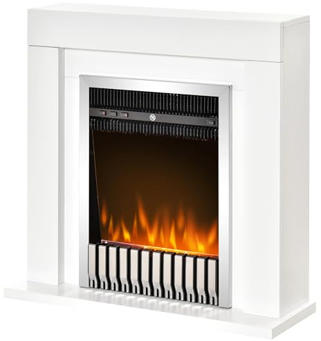 HOMCOM Camino Elettrico da Terra con Effetto Fiamma Realistico, Timer programmabile, Telecomando incluso, 1000W e 2000W, 79x26x77.5cm, Nero e Bianco
