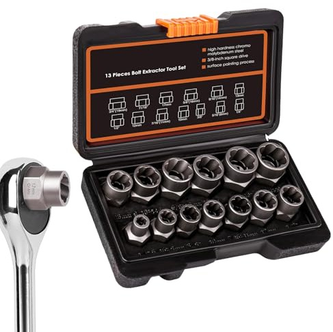 Woalopted Juego de Sacacorchos para Tornillos | Extractores Fáciles para Tornillos Desgastados - Herramienta para Extraer Tuercas de Rueda | para Redondos Rotos y Dañados en Automóviles