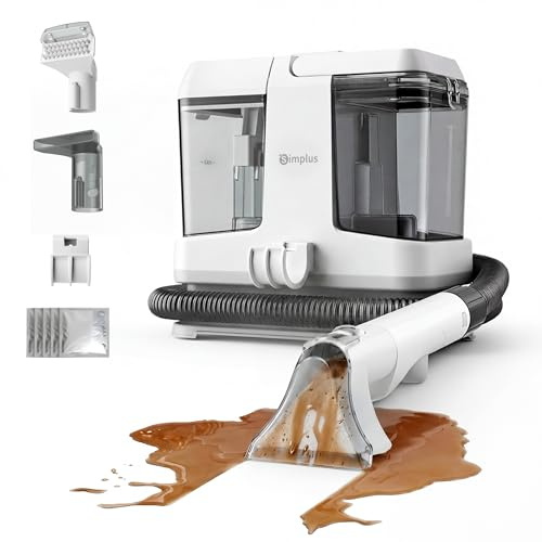 SIMPLUS Polsterreiniger Gerät 12000Pa, kompakter Waschsauger mit 2-Tank-System, Sprüh- & Saugfunktion, Nasssauger für punktuelle Fleckenreinigung auf Sofa, Polster, Teppich & Auto, 2,5 kg, 2 Bürsten
