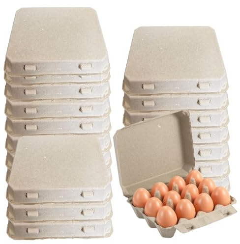 20 unidades de huevos orgánicos, 12 cajas de cartón, cajas de huevos de pulpa de papel de 3 x 4, de concha reutilizables, sin roturas para almacenamiento en refrigerador, adornos al aire libre