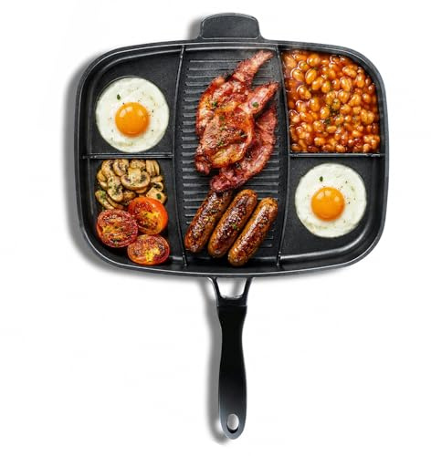 InGenious Lazy Man Frying Pan Multiple Hob Non Stick 5 Section Breakfast Skillet | 28 cm Rectangular Multi Section Griddle