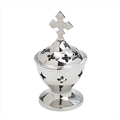 NKlaus Weihrauch räucherschale, Messing vernickelt, 13cm Stand, 1 Stück | Handarbeit; für Räuchern; Höhe: 13cm; Durchmesser: 7,5cm