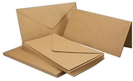 30 x Kraftpapier-Karten Set DIN Lang Naturbraun - Karte:DIN Lang - 20,9 x 10,4 cm (offen 20,9 x 20,9 cm) - 220 g/m² - mit passenden Brief-Umschlägen Nassklebung