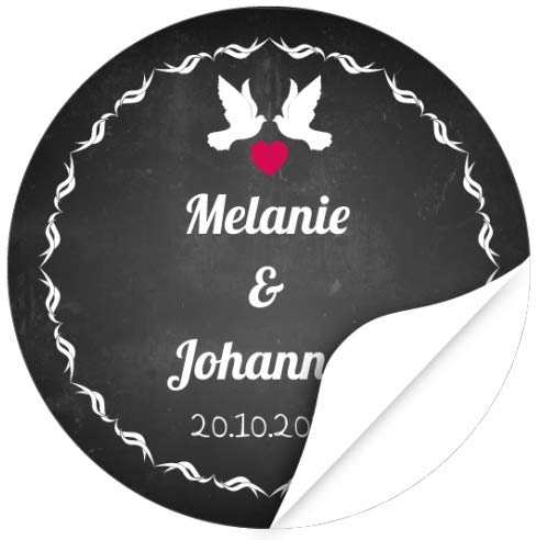 24 PERSONALISIERTE Design Etiketten Liebe - Tafellook Modern 2 Tauben mit Herz - Hochzeit, Save The Date, Valentinstag, Geburtstag Feier individuell