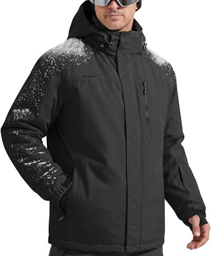 FREE SOLDIER Men's Waterproof Ski Snow Jacket Fleece Lined Warm Winter Rain Jacket with Hood Fully Taped Seams(Black,L)