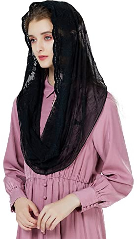 BEAUTELICATE Mantilla Katholisch Damen Spitze Schal Schleier Kopftuch Stola Schwarz Weiß für Kirche Hochzeit Mass Latein Kapelle Braut Trauer V103