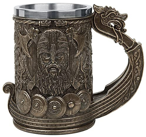 Nemesis Now B4810P9 Bierkrug, Wikingermotiv, Harz mit Edelstahl, 15 cm, bronzefarben