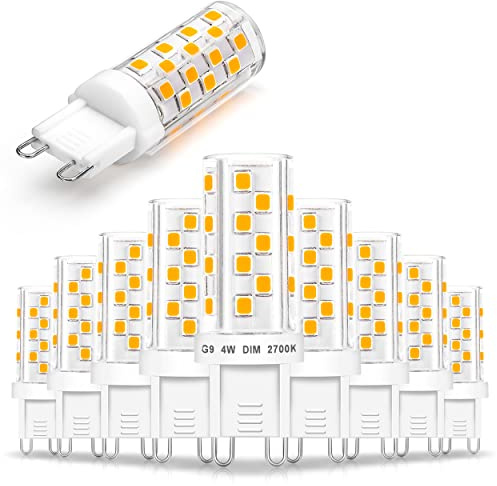 Ziomitus G9 Led Bulbs 40W 35W Dimmable Halogen Replacement,No Flicker G9 4W Led Bulbs Clear,2700k Soft Warm White, AC120V Bi-pin G9 T4 LED for Chandelier Wall Pendant Ceiling Lamps(10Pack)