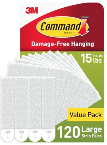 Command 15 lb Large 120 Pairs Picture Hanging Strips (240 Strips), Damage-Free Hangers for Picture Frames, No Tools Required, Great for Home Room Wall Decor, White Adhesive