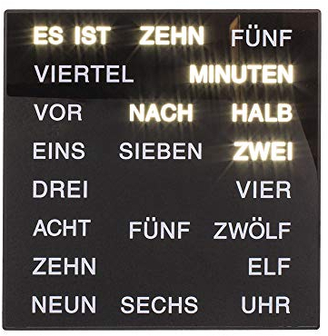 Out of the blue Uhr mit Deutscher Wort-Anzeige ca. 20 x 20 cm aus Kunststoff