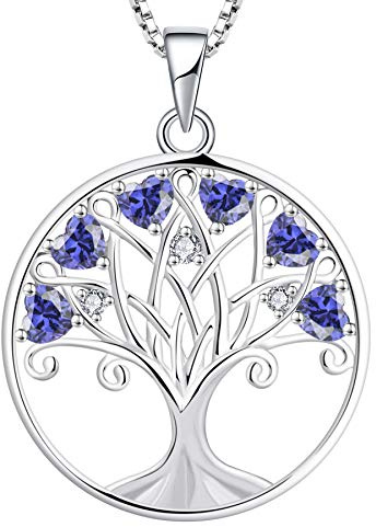 YL Collana Albero della Vita per Donna Argento 925 con Dicembre Pietra portafortuna Tanzanite Ciondolo,45+3 CM