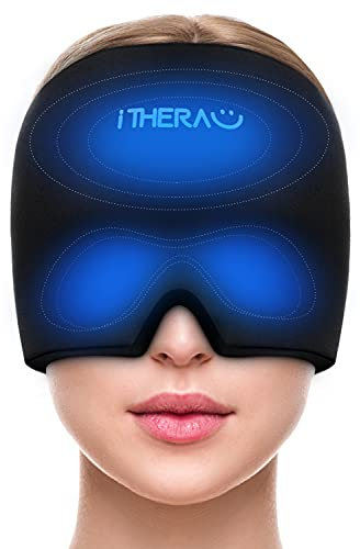 iTHERAU cappello emicrania maschera emicrania/cuffia mal di testa neurocuffia emicrania ghiaccio gel riutilizzabile-360° coprire tutta la testa Ridimensionabile Nero inodore
