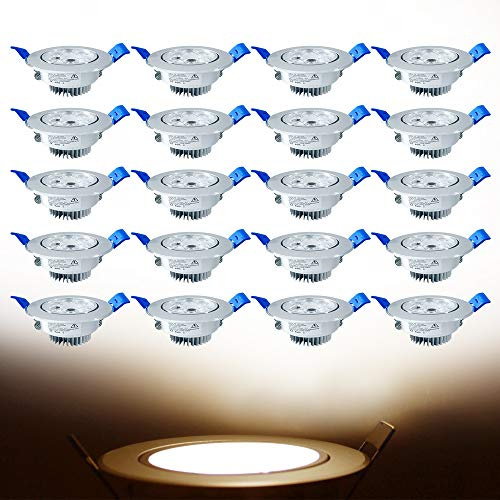 ACXIN 3W LED Deckenspot, LED Einbaustrahler Set 20 Stück Einbauspot Spotlight Aluminium Deckenstrahler für Bad Küche Möbel(Warmweiß)