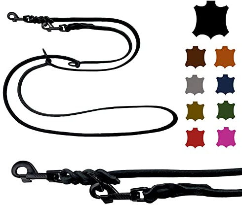 Hundeleine Fettleder kleine Hunde/große Hunde SCHWARZER Haken 2m / 2,40m / 2,80m / 3,50m / 5m Doppelleine verstellbar (2,40m X 8mm, Schwarz)