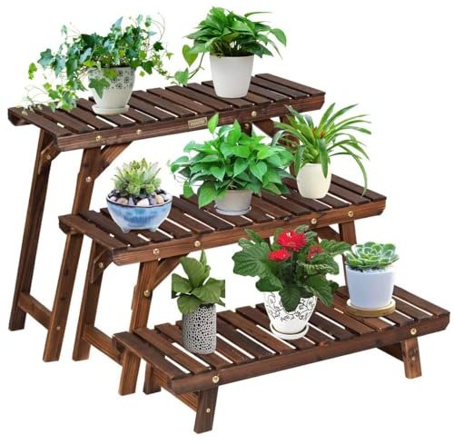 RELAX4LIFE Scaffale Portapiante a 3 Livelli in Legno di Abete a Doghe, Espositore Multiuso Portatutto per Interno ed Esterno (Modello 10)