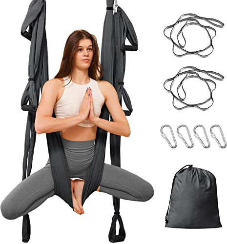 Leogreen Yoga-Hängematten-Set, Yoga-Schaukel, Umkehr-Hängematte, Nylon, Taffetas, Kapazität 300 kg (Dunkelgrau)