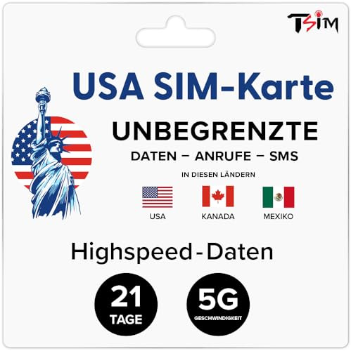 USA Kanada MEXIKO SIM-Karte | 21 Tage | Unbegrenzt Daten/Anrufe/SMS | Prepaid | Tethering/Hotspot/Internetein Sharing | 5G SIM-Karte!
